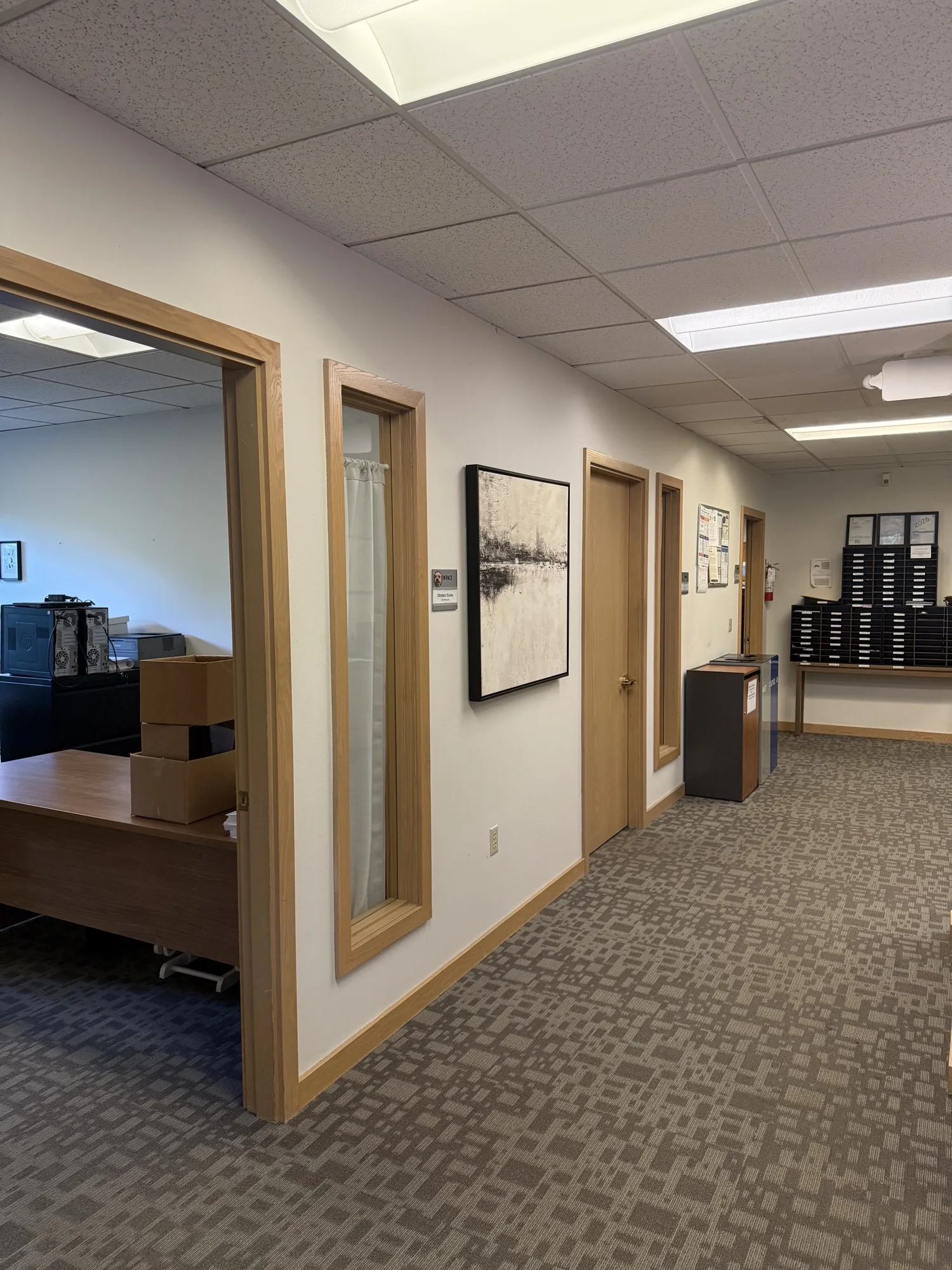 Interior corridor with private office doors