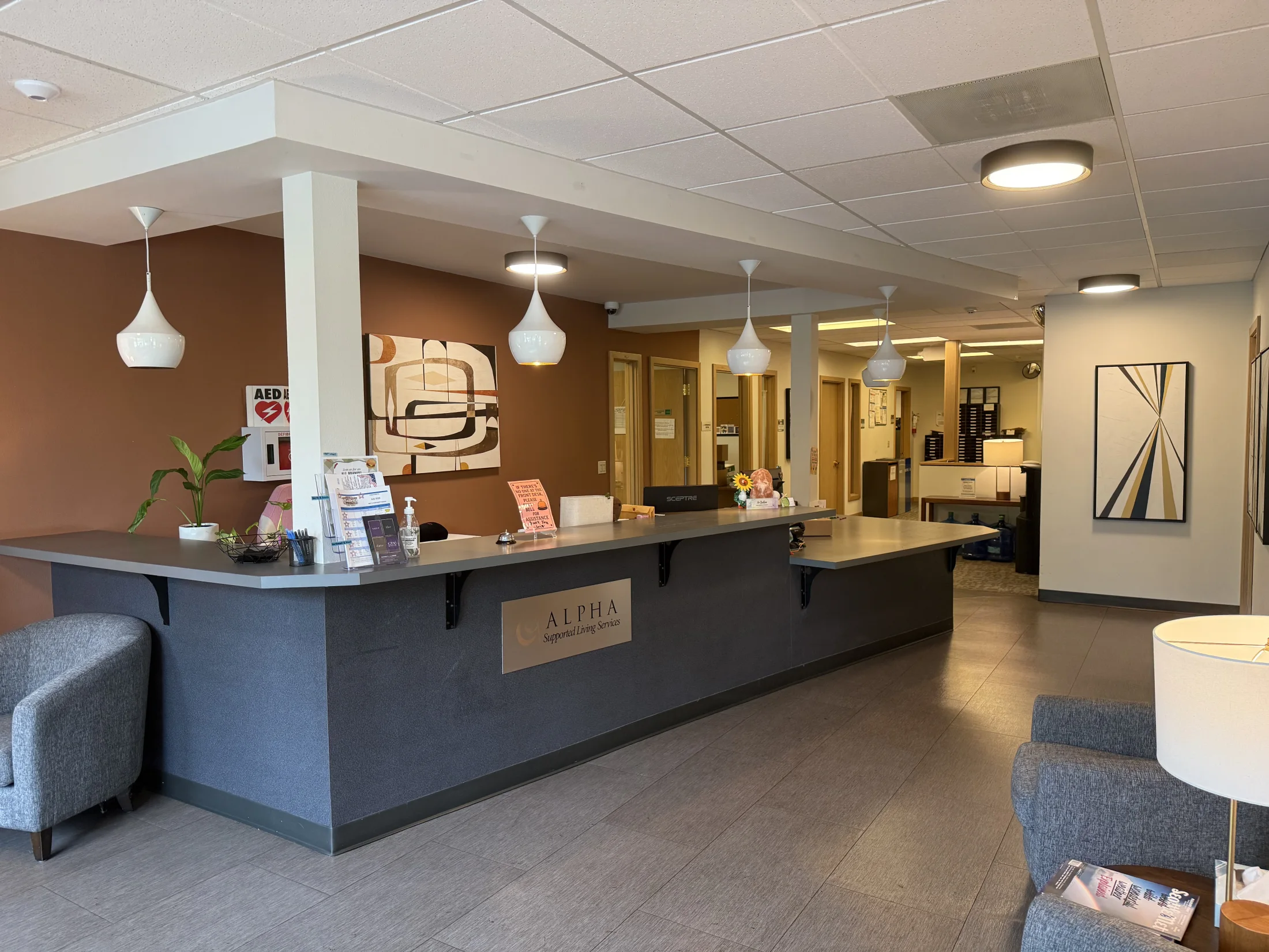 First-floor reception desk and waiting area